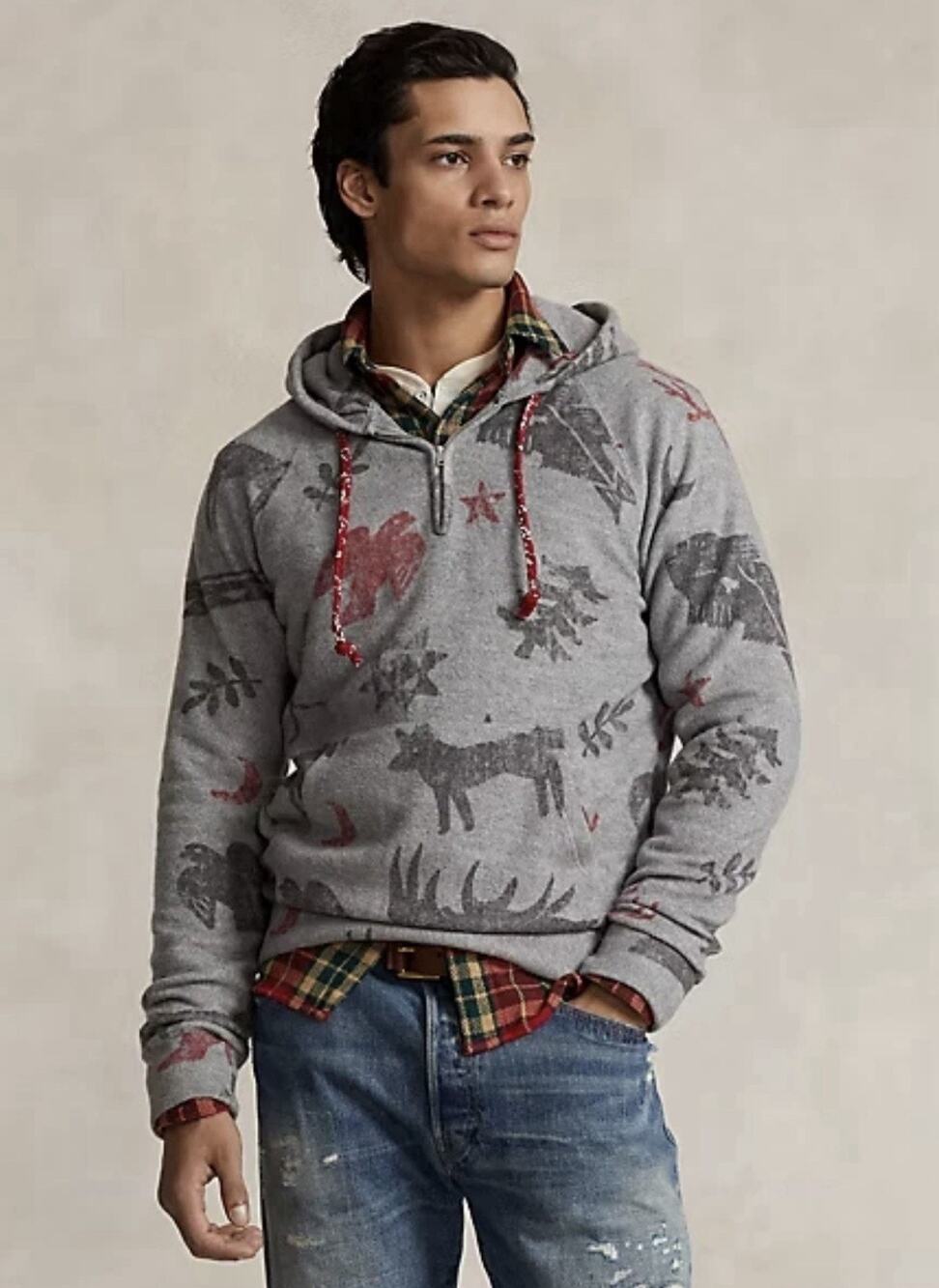 $268 Polo Ralph Lauren Men's SZ S Brushed Fleece Outdoor Graphic Hoodie Grey